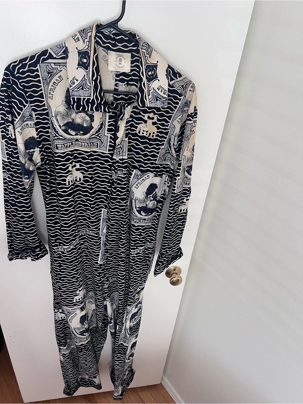 Kids Long Sleeve Navy & Cream Graphic Onesie Pajamas
